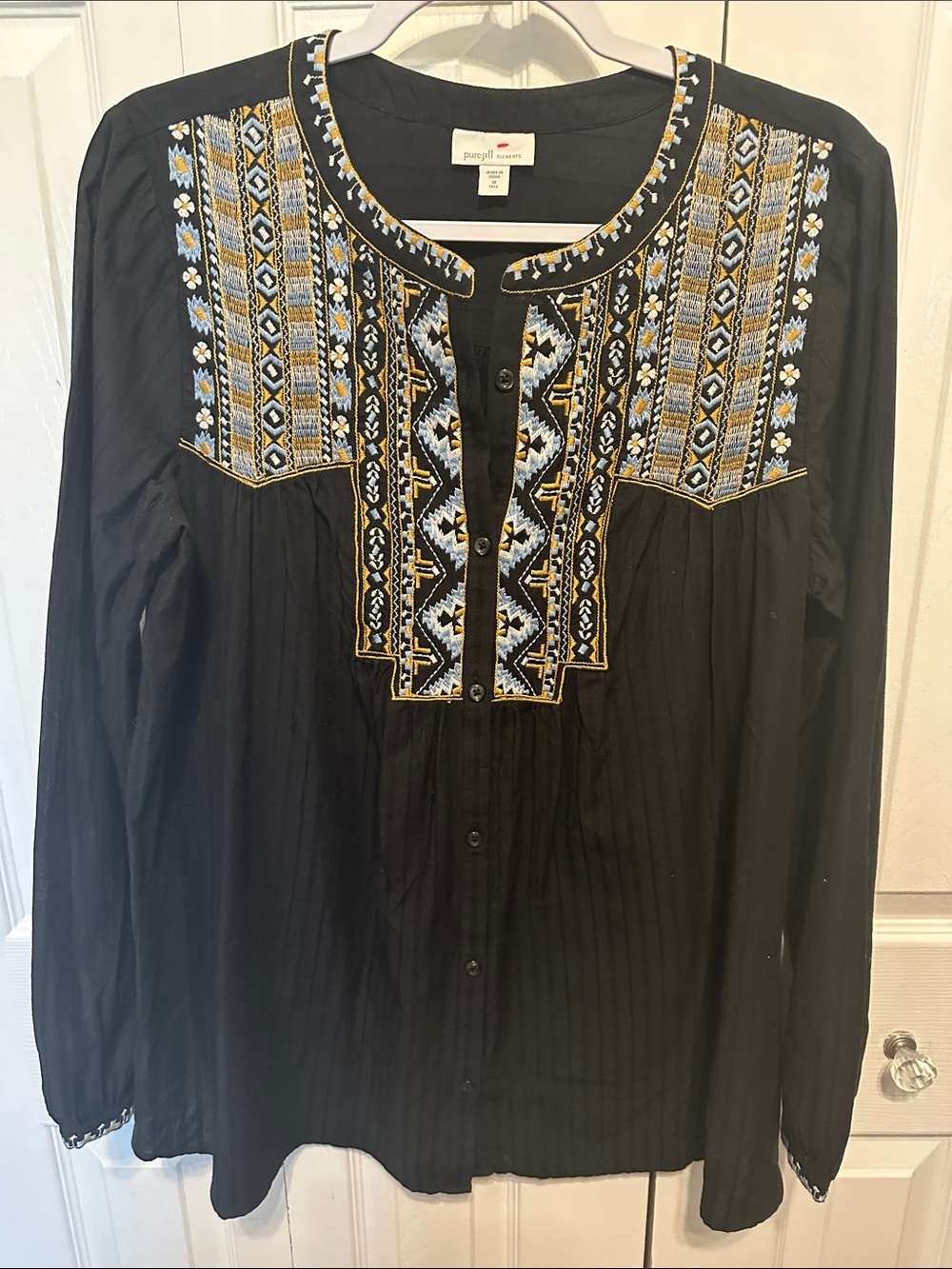Pure Jill Elements Boho Embroidered Black Tunic - Picture 3 of 4